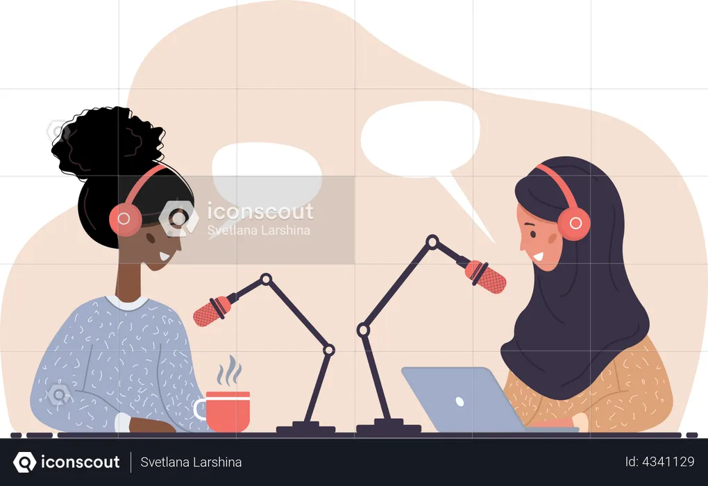 People working as radio jockey  Illustration