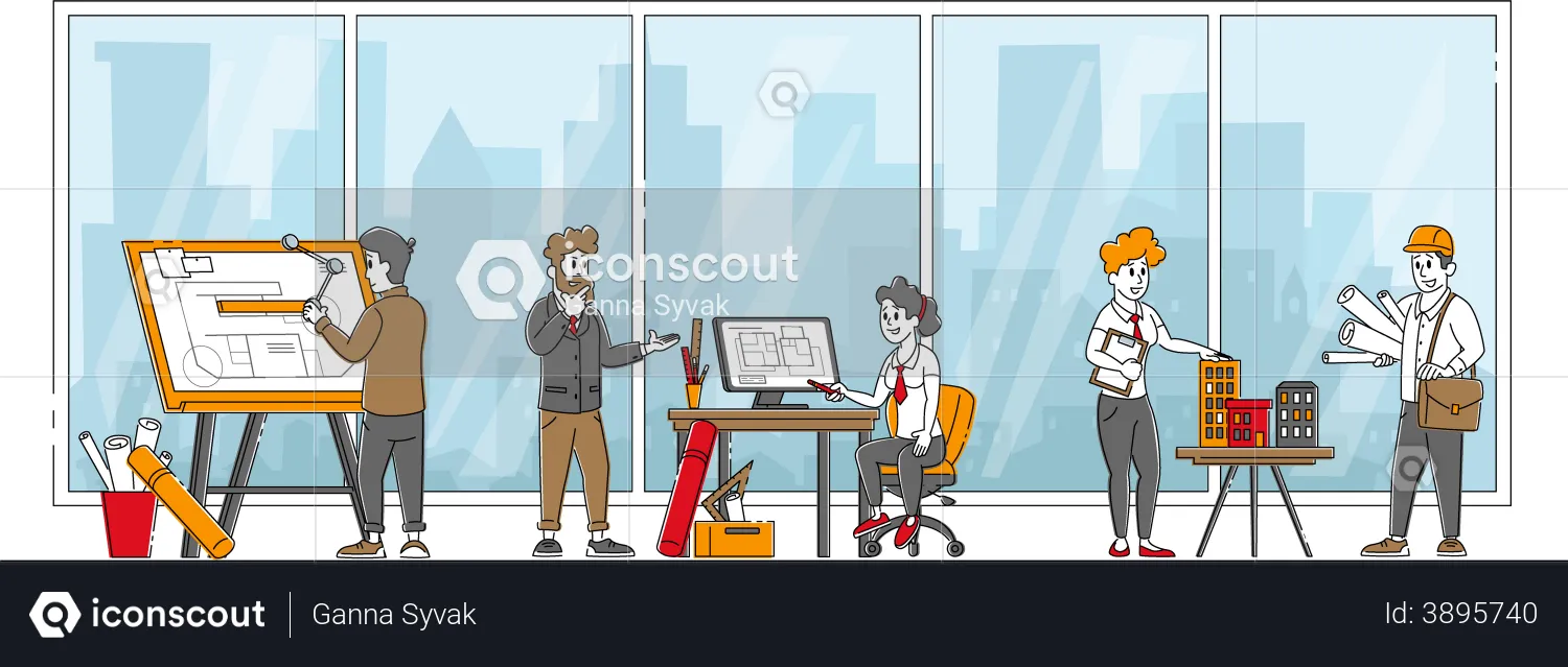 People working at Architecture Office  Illustration