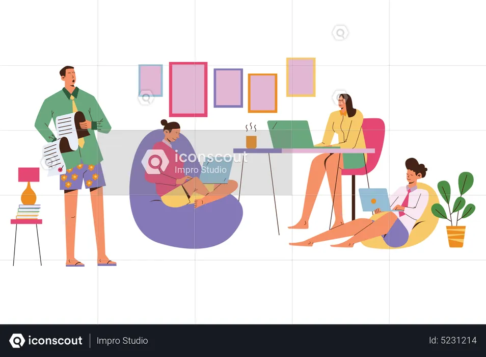 People Working From Home  Illustration