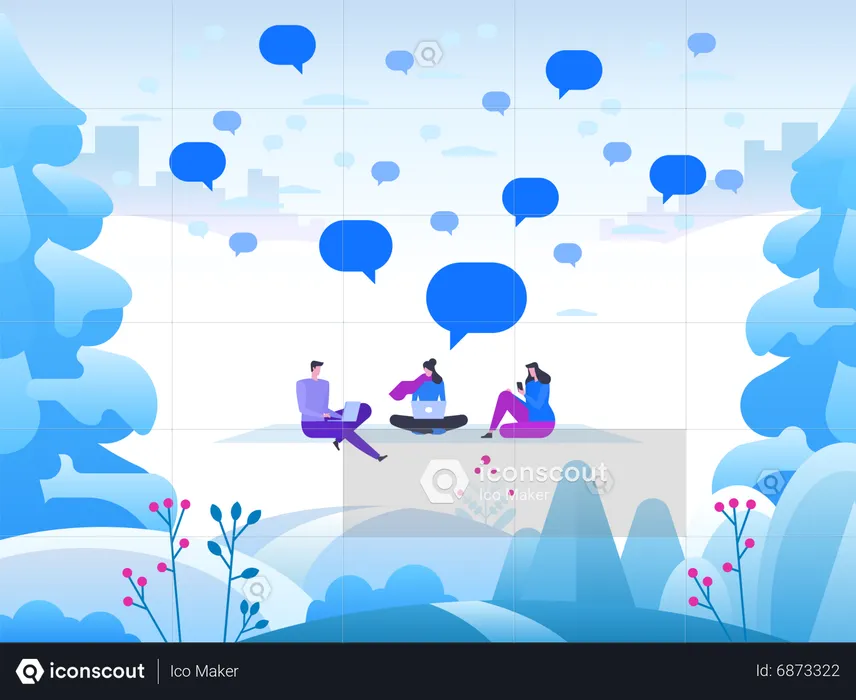People working from winter forest  Illustration