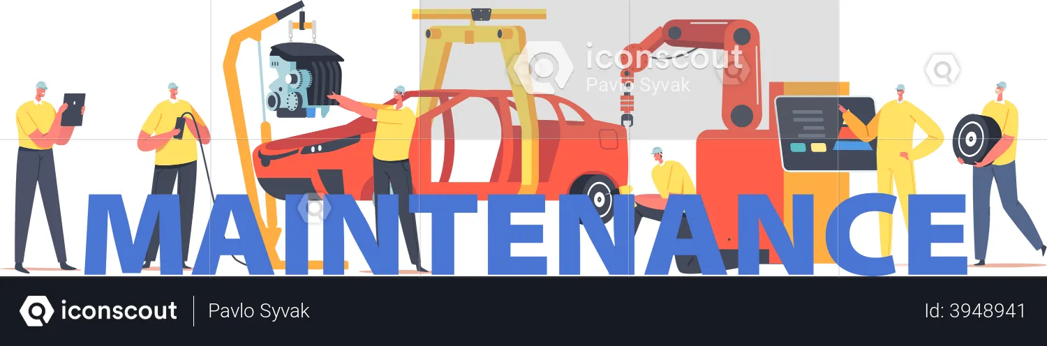 People working in auto maintenance  Illustration