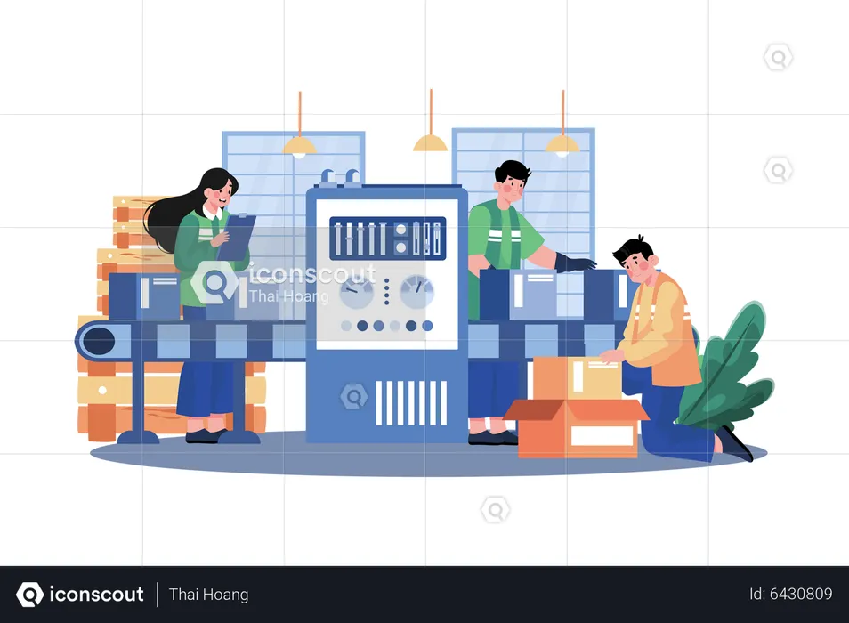 People Working In Automation Industry  Illustration