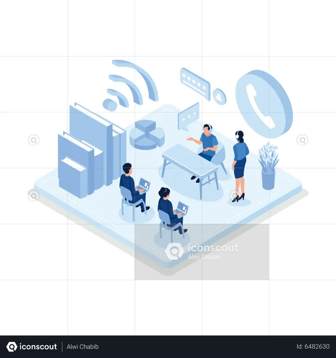 People Working In Cell Center And Provide Customer Service  Illustration