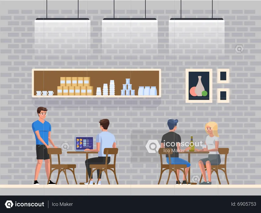 People working inside cafe  Illustration