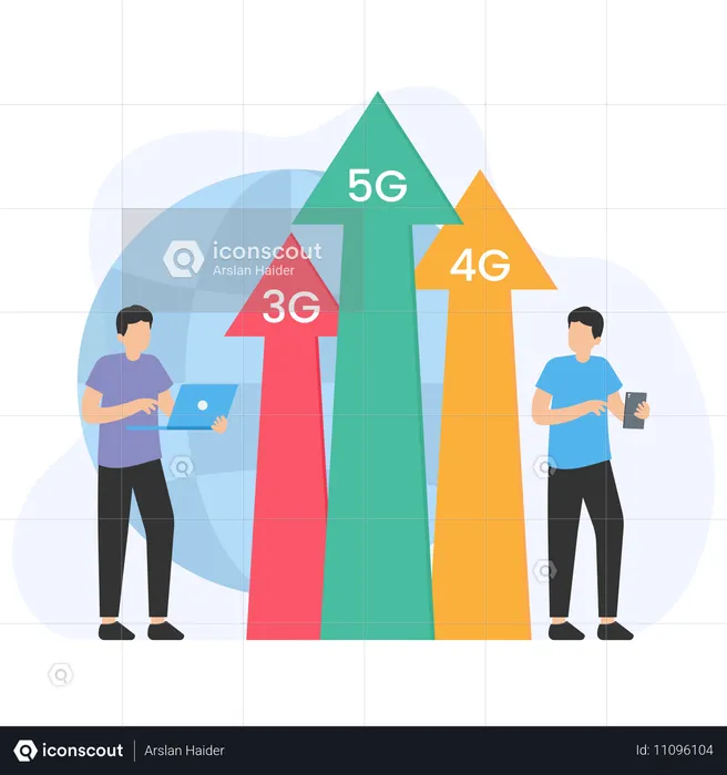 5G 네트워크에서 일하는 사람들  일러스트레이션