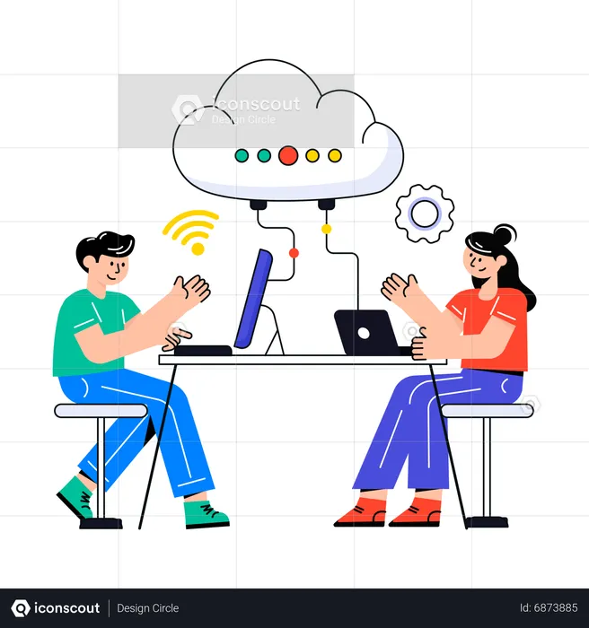 People working on Cloud Lan network  Illustration