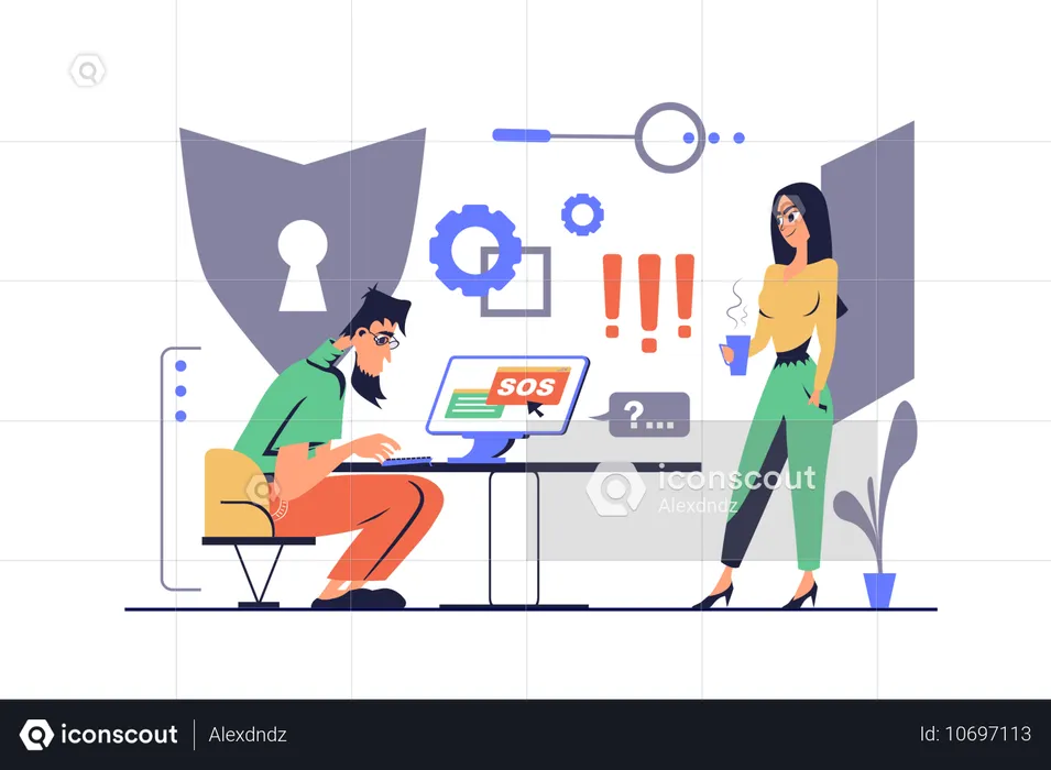 People working on cyber security  Illustration