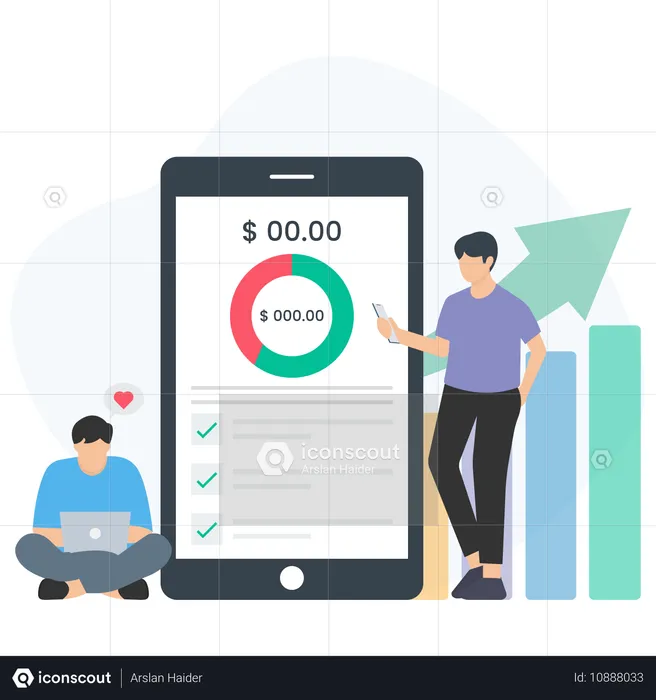 People working on finance app  Illustration