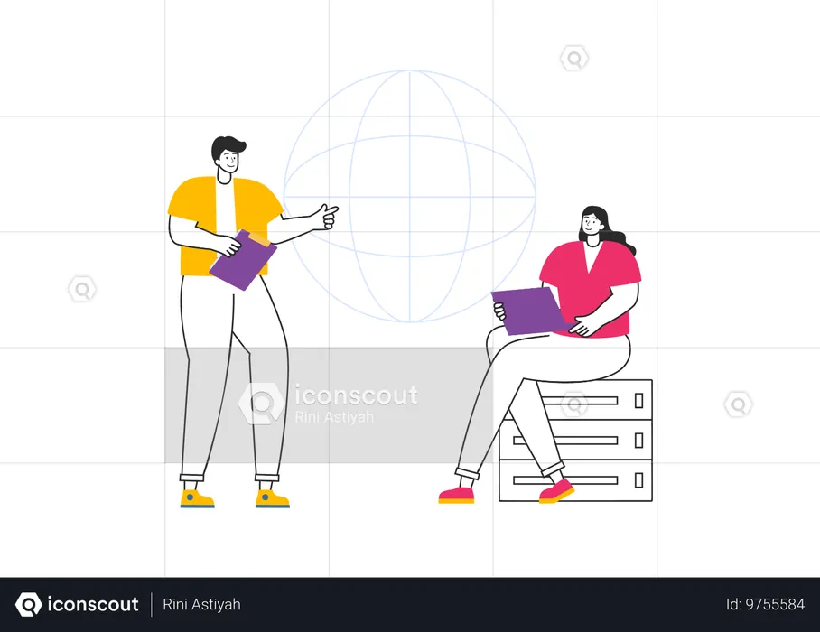 People working on laptop using internet connection  Illustration