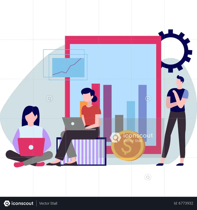 People working on money growth  Illustration