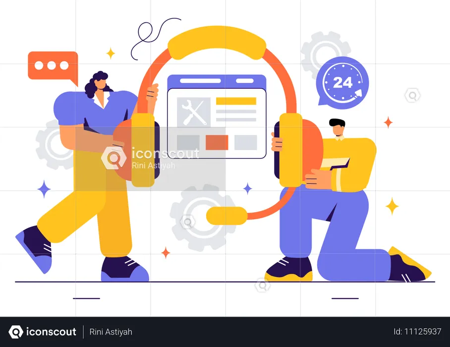 People working on online technical support  Illustration