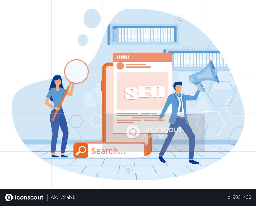 People working on  search engine optimization  Illustration