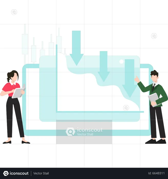 People working on stock market graph  Illustration