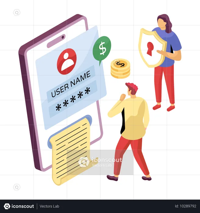 People working on user account security  Illustration