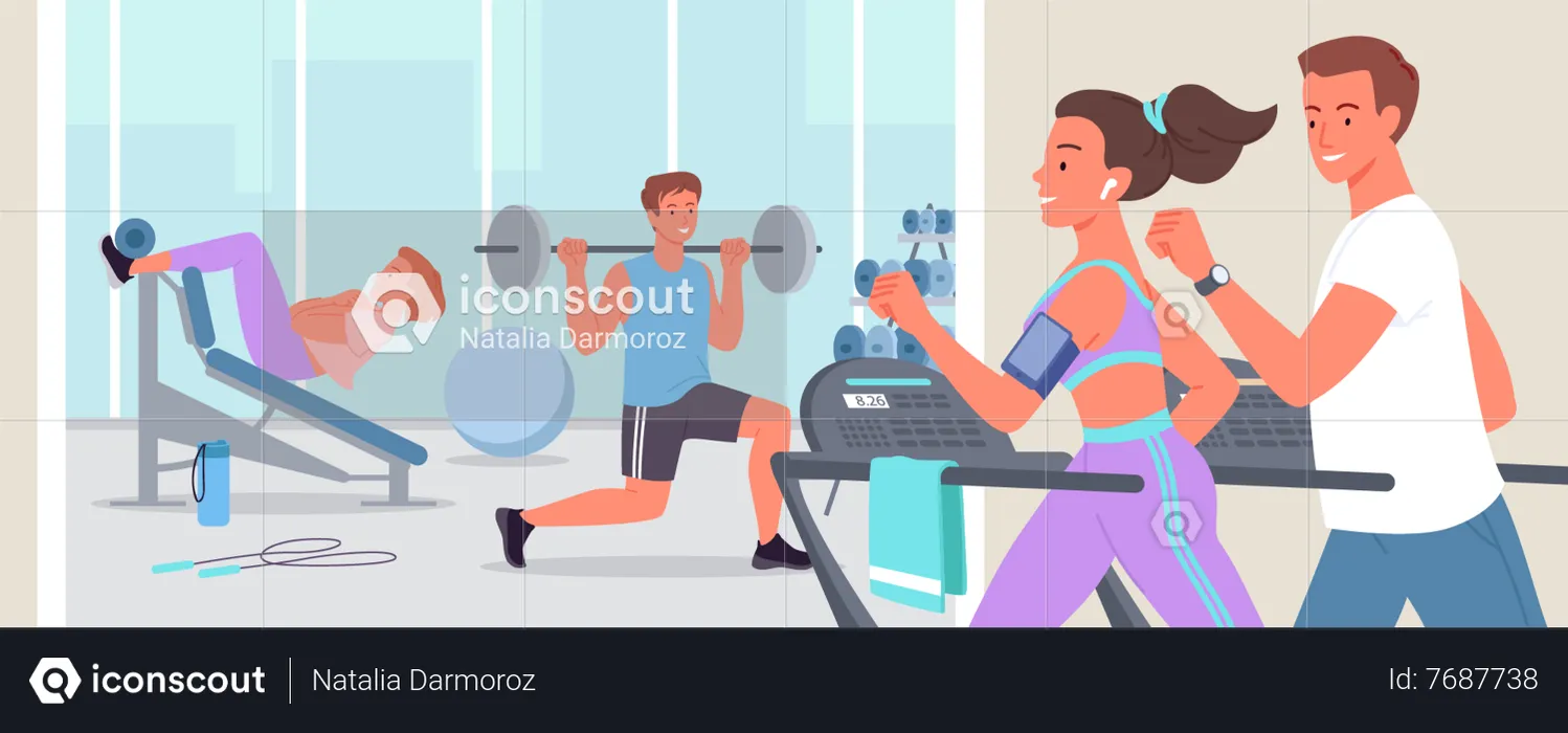 People working out at gym  Illustration