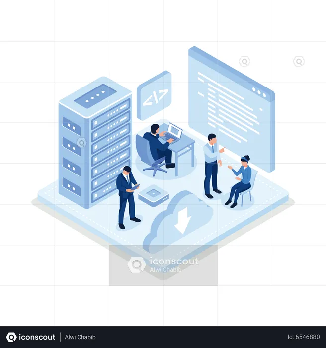 People working together and developing software  Illustration