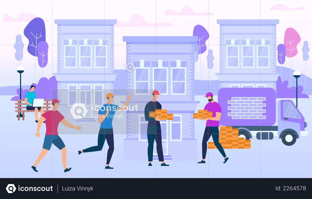 People Working Together to Build New House connecting with social life  Illustration