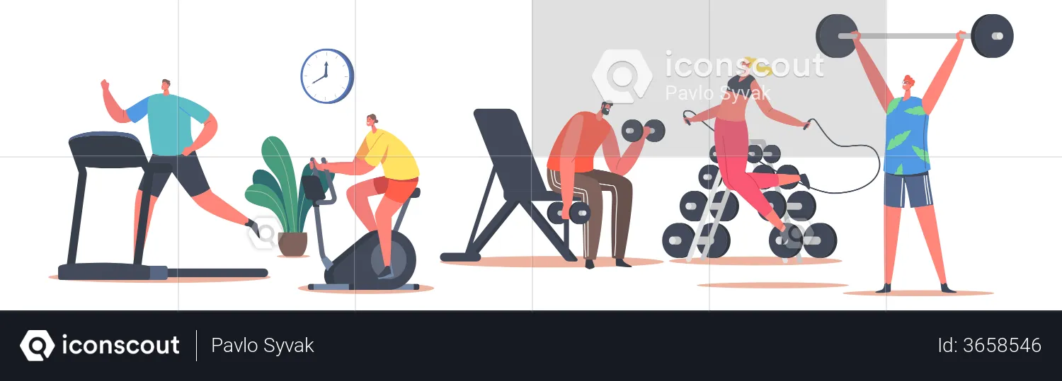 People Workout In Gym  Illustration