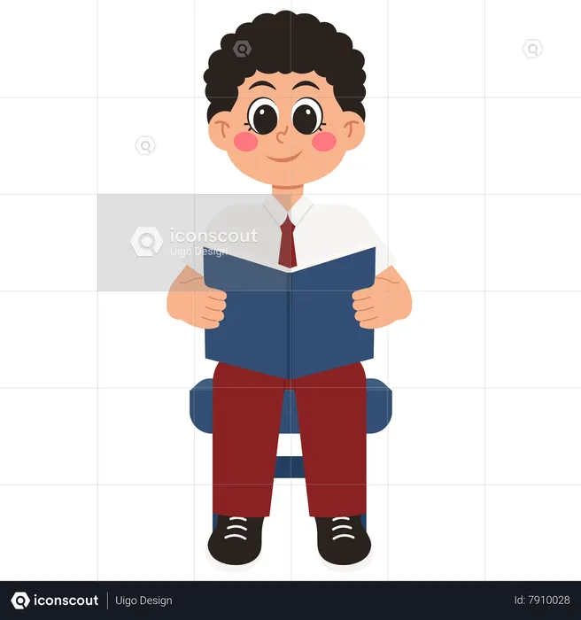 Pequeño estudiante leyendo un libro  Ilustración