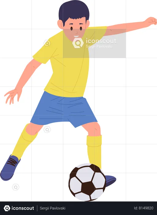 Pequeno jogador de futebol jogando futebol  Ilustração