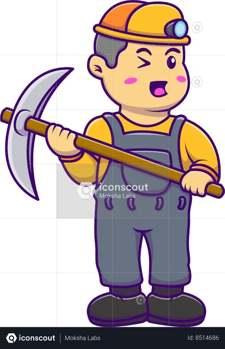 Pequeno mineiro segurando machado  Ilustração