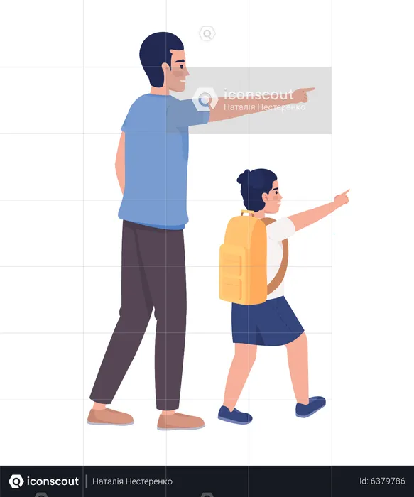 Père avec un garçon pointant du doigt le côté droit  Illustration