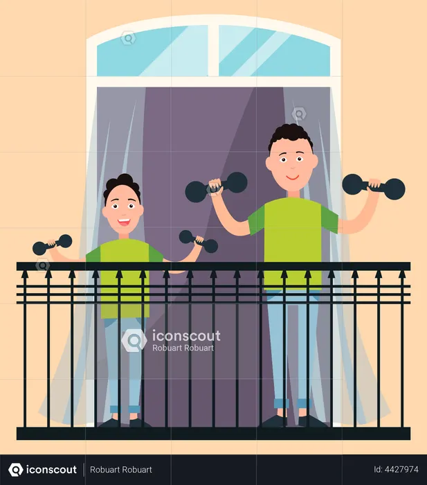 Père et fils faisant de l'exercice  Illustration