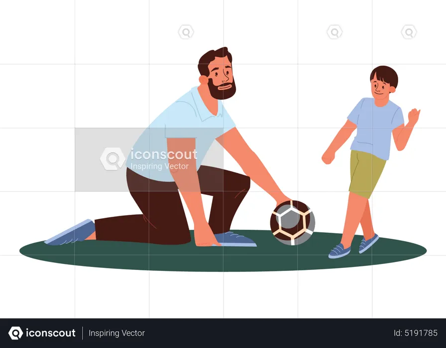 Père et fils jouant au football  Illustration