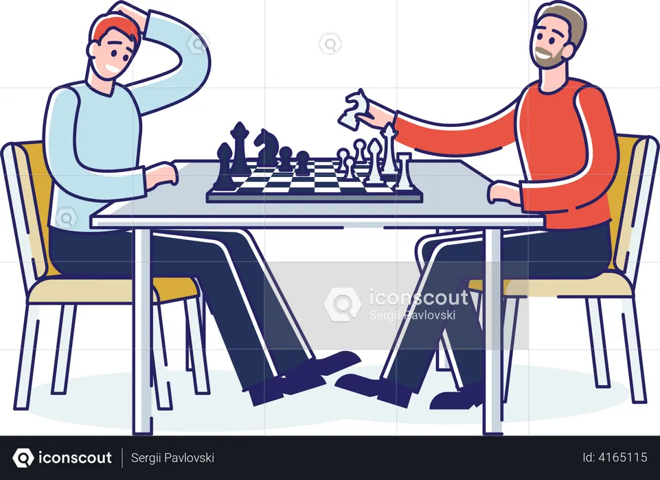 Père et fils jouant aux échecs  Illustration