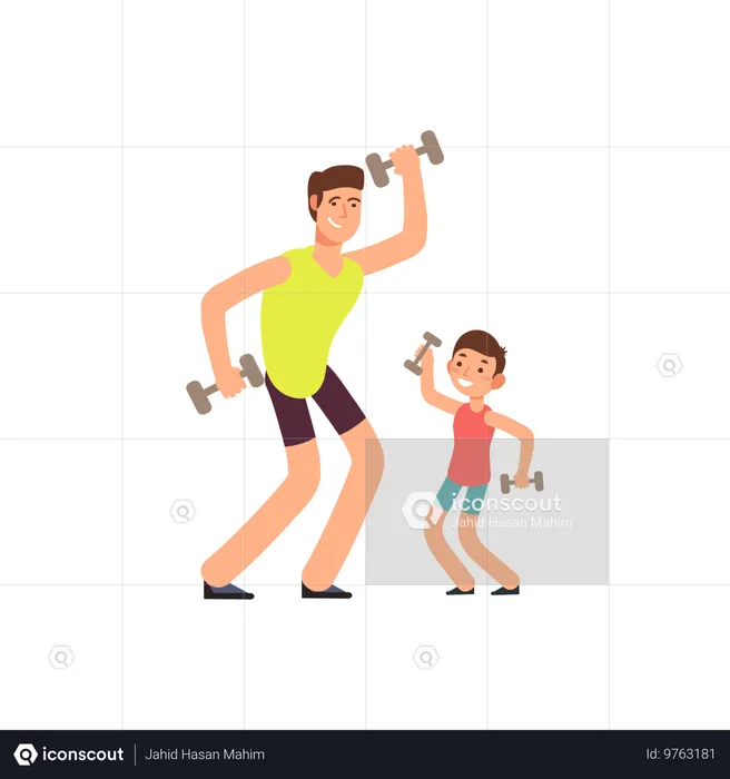 Père fils faisant de l'exercice physique  Illustration