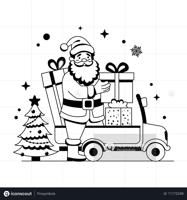 Le Père Noël en voiture  Illustration