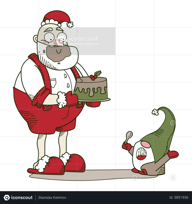 Père Noël et gâteau  Illustration