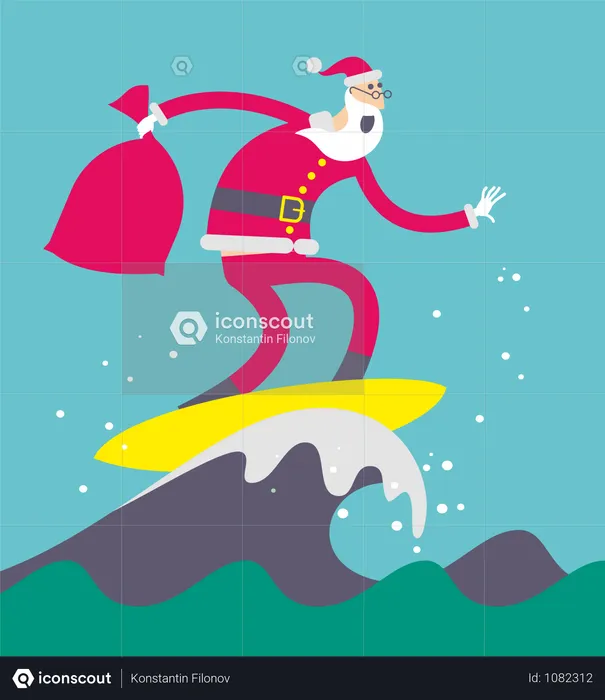 Père Noël Surfeur  Illustration