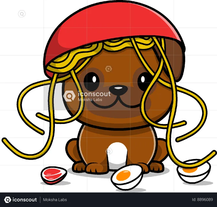 Perro Con Fideos, Carne Y Huevo  Ilustración