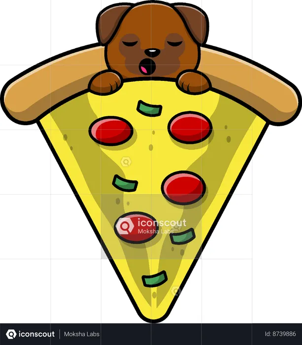 Perro durmiendo sobre pizza  Ilustración