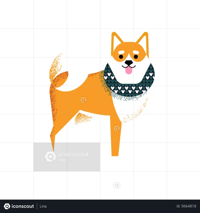 Perro shiba en una bufanda  Ilustración