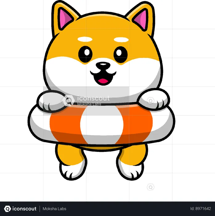 Perro Shiba Inu nadando  Ilustración