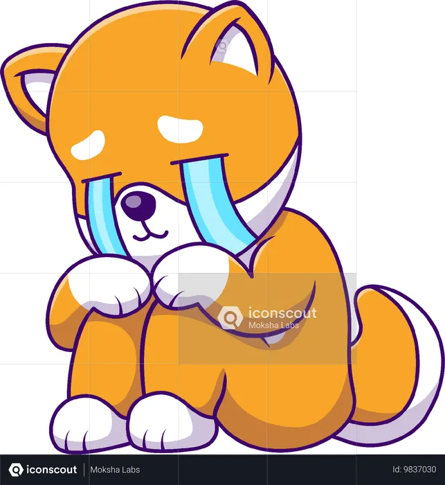 Perro Shiba Inu Sentado Llorando  Ilustración