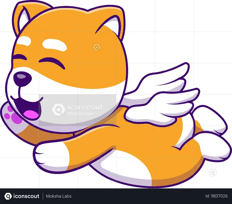 Perro Shiba Inu volando con ala  Ilustración