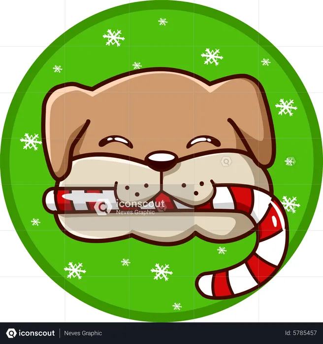 Perro trajo un dulce navideño.  Ilustración