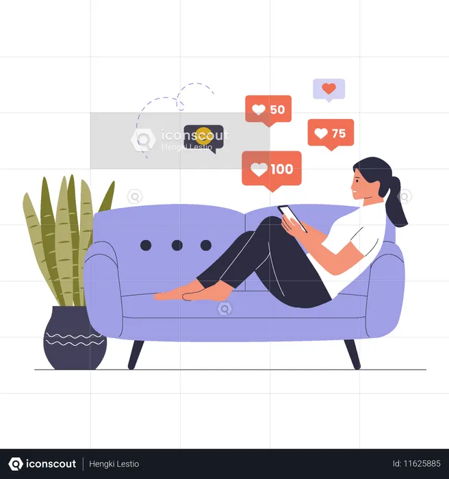 Person Addicted to Social Media and Gadgets  Illustration