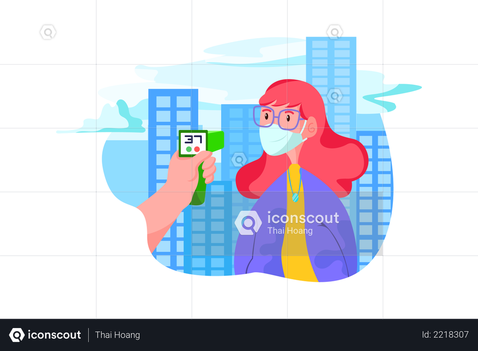 Person checking the temperature in the office Illustration