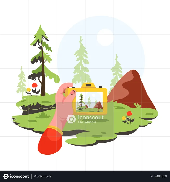 Person clicking picture of camping location  Illustration
