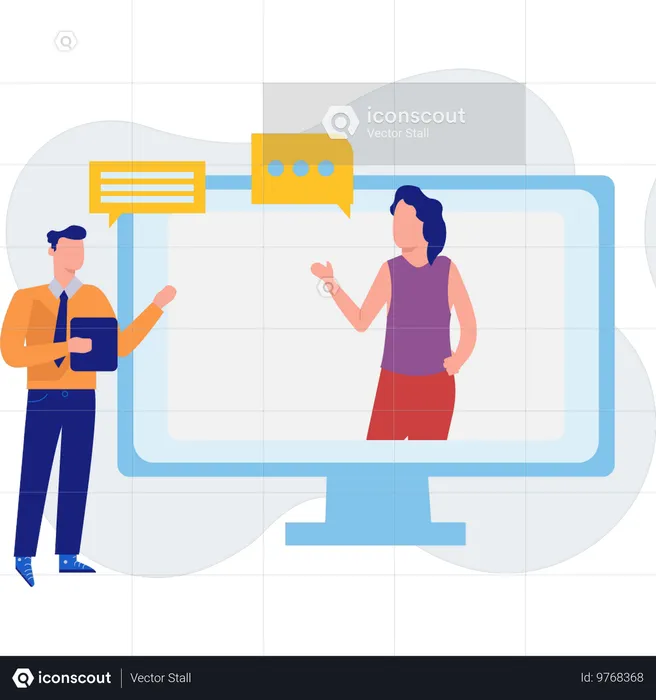 Person communicating from monitor  Illustration