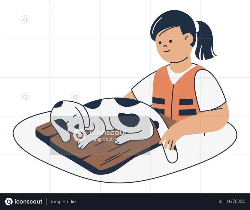 Person Dog Flood  Illustration