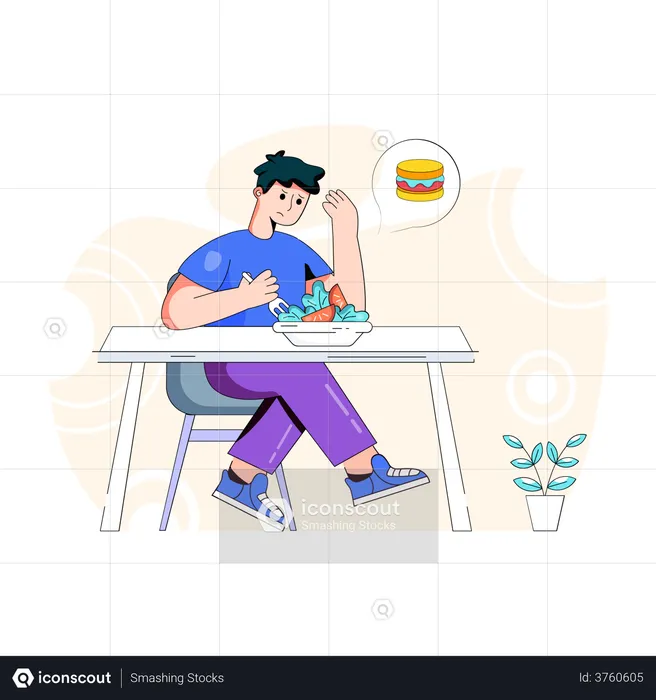 Person feeling sad while eating meal  Illustration