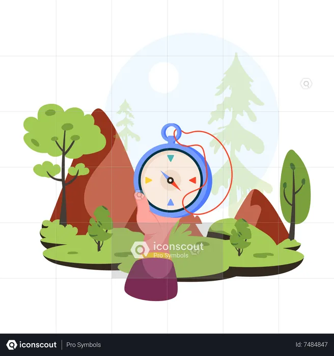 Person finding location in forest  Illustration