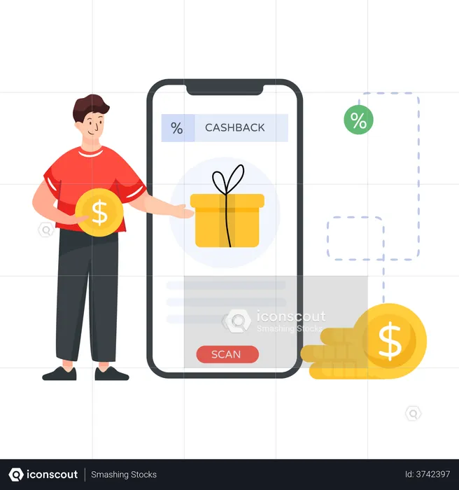 Person getting cashback on purchase  Illustration