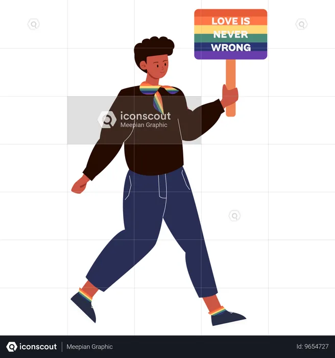 Person, die ein Pride Month-Schild in Regenbogenfarben hält  Illustration