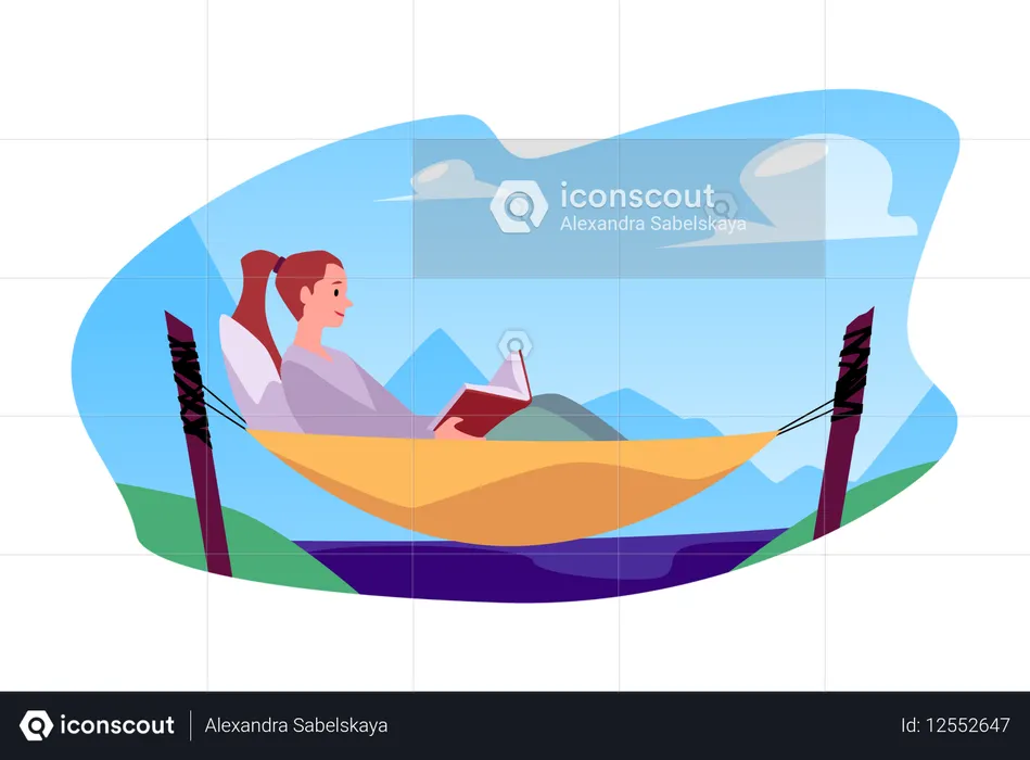 Person in hammock reading  Illustration